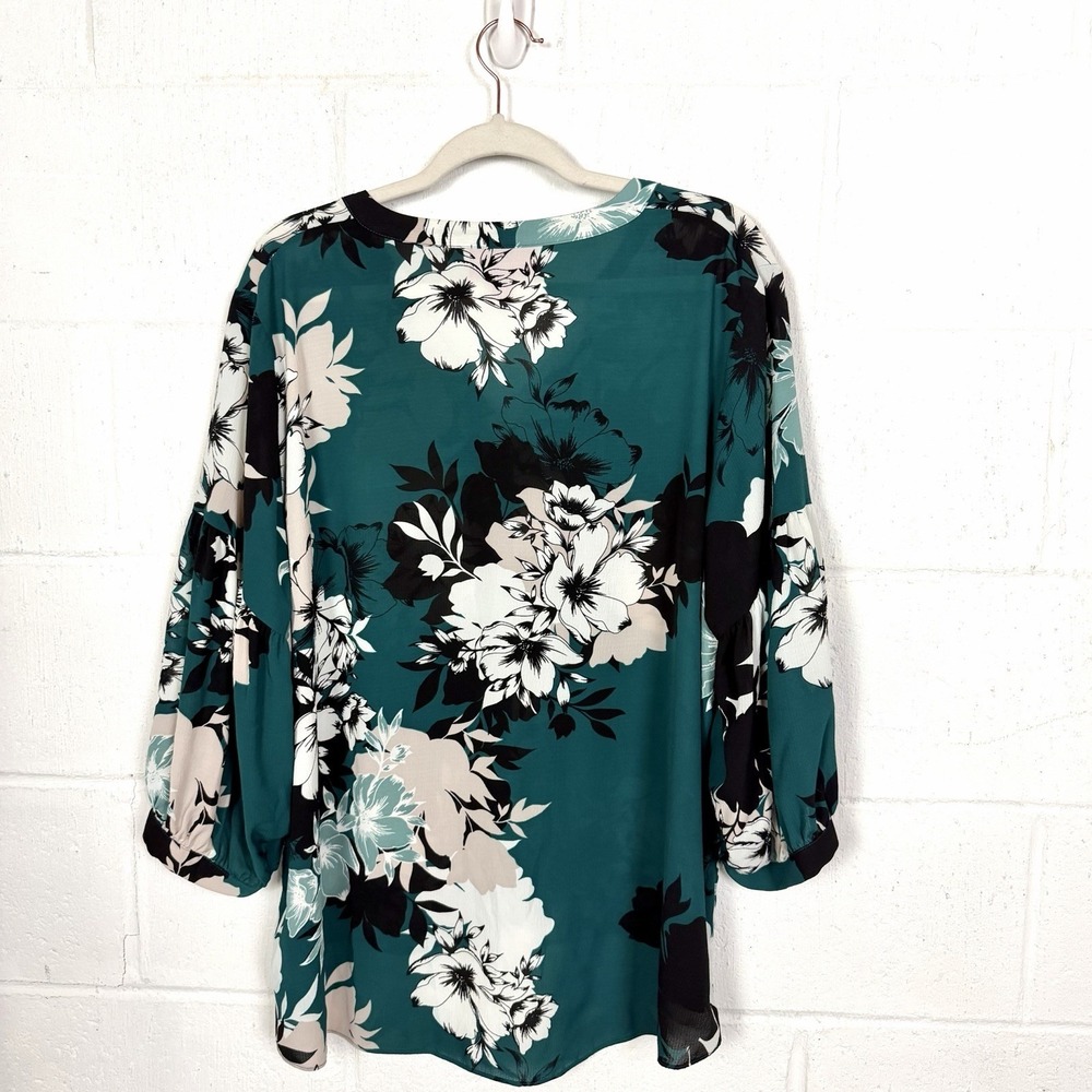 Jennifer Lopez Button Up Top Green Floral Balloon Sleeves Flowy Office Bloom XXL - Picture 8 of 13